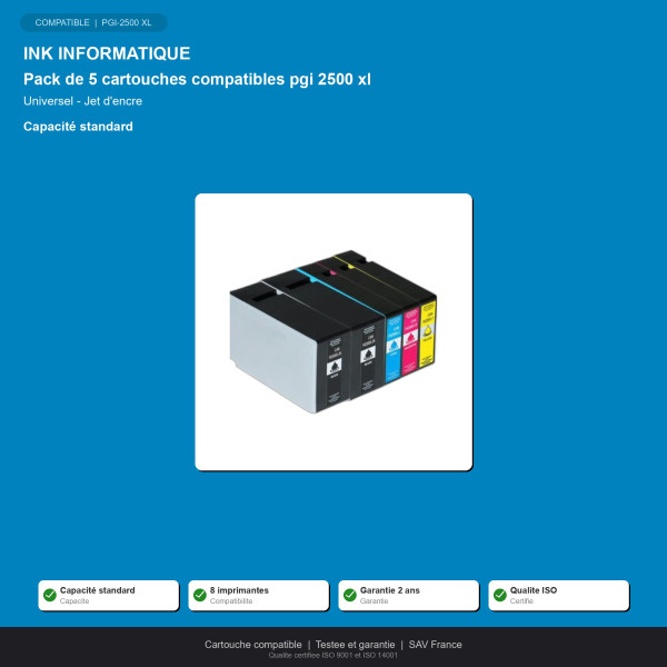 Pack de 5 cartouches compatibles canon pgi 25 | INK Informatique