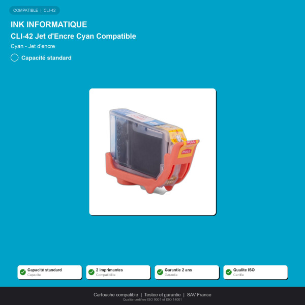 Canon CLI-42 Jet d'Encre Cyan Compatible | INK Informatique