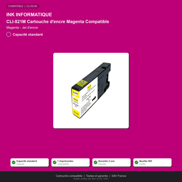 Canon CLI-521M Cartouche d'encre Magenta Comp | INK Informatique
