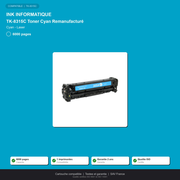 Kyocera TK-8315C Toner Cyan Remanufacturé | INK Informatique