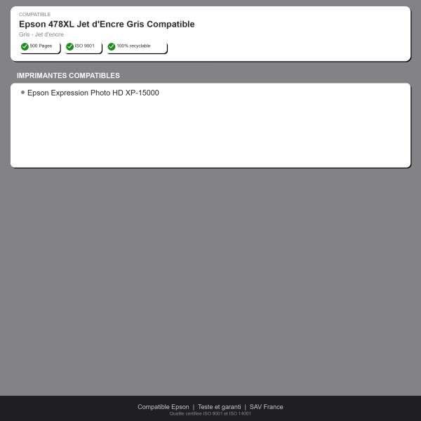 Epson 478XL Jet d'Encre Gris Compatible | INK Informatique