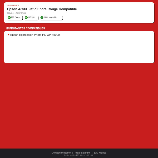 Epson 478XL Jet d'Encre Rouge Compatible | INK Informatique