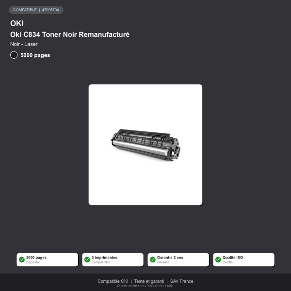 Oki C834 Toner Noir Remanufacturé | INK Informatique