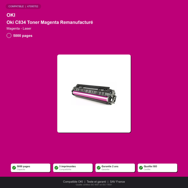 Oki C834 Toner Magenta Remanufacturé | INK Informatique