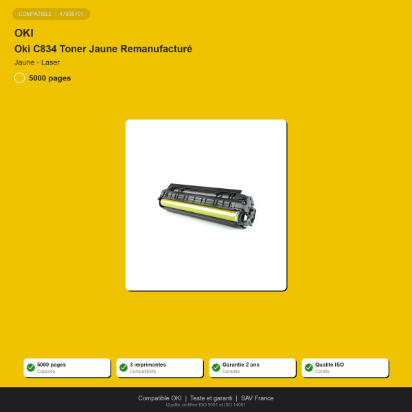 Oki C834 Toner Jaune Remanufacturé | INK Informatique