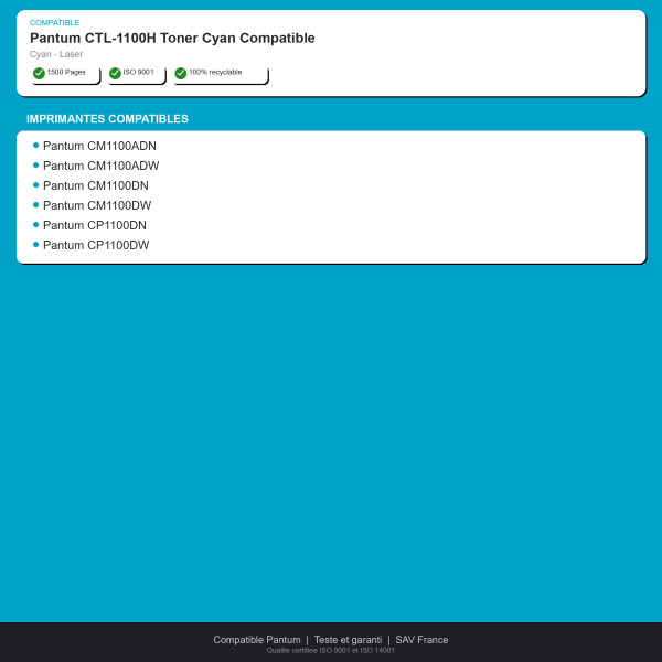 Pantum CTL-1100H Toner Cyan Compatible | INK Informatique