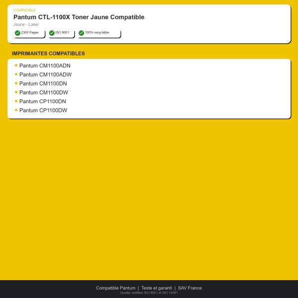 Pantum CTL-1100X Toner Jaune Compatible | INK Informatique