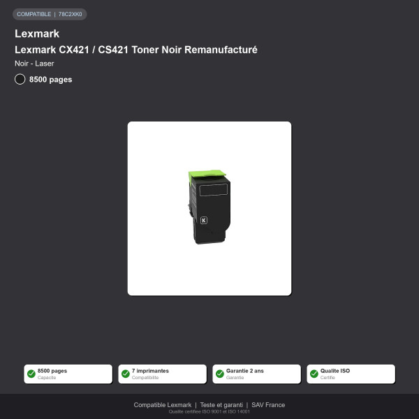 Lexmark CX421 / CS421 Toner Noir Remanufactur | INK Informatique