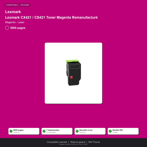 Lexmark CX421 / CS421 Toner Magenta Remanufac | INK Informatique
