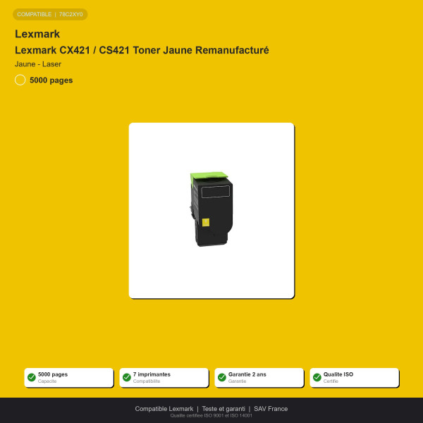Lexmark CX421 / CS421 Toner Jaune Remanufactu | INK Informatique