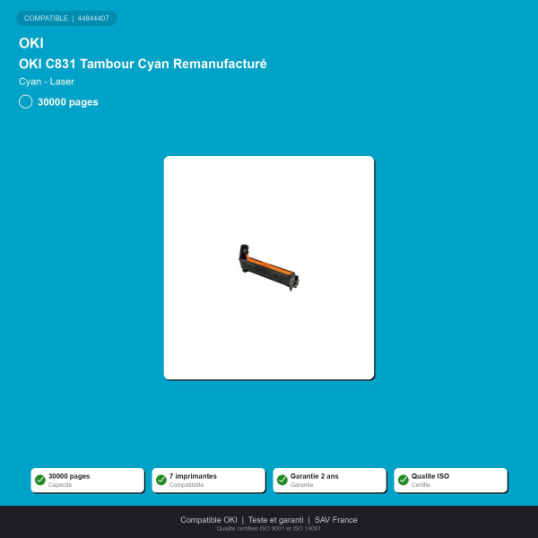 OKI C831 Tambour Cyan Remanufacturé | INK Informatique