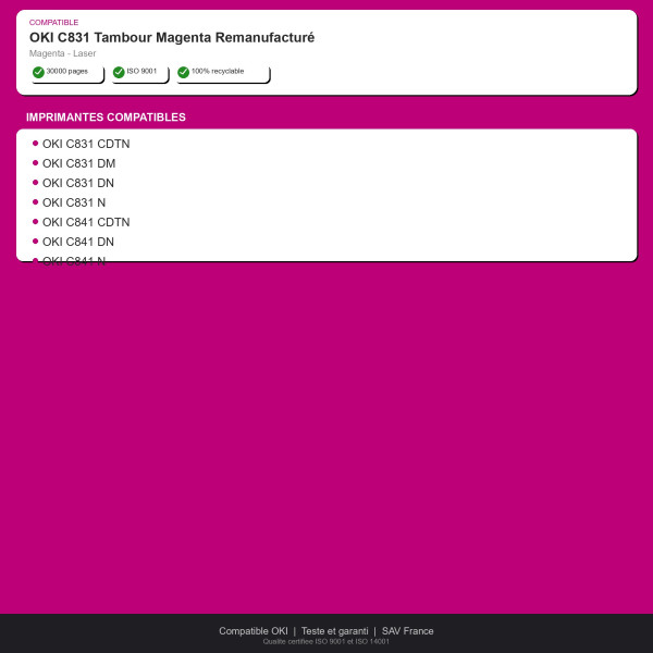 OKI C831 Tambour Magenta Remanufacturé | INK Informatique