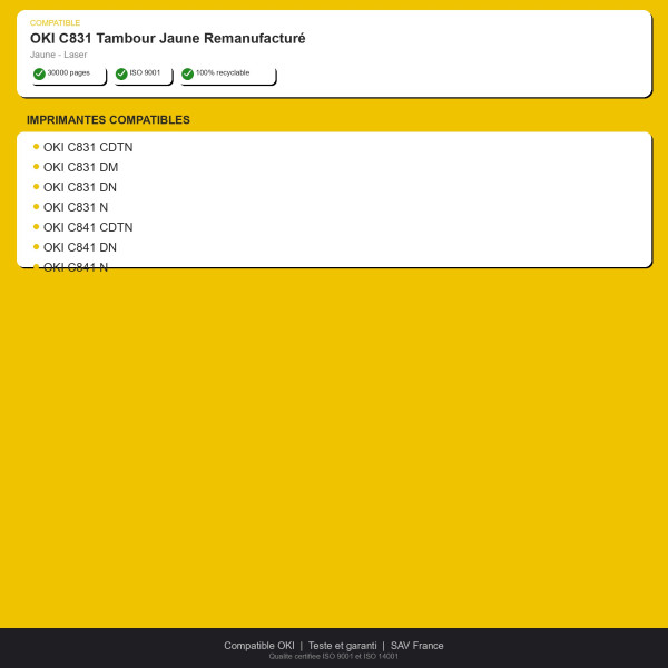 OKI C831 Tambour Jaune Remanufacturé | INK Informatique