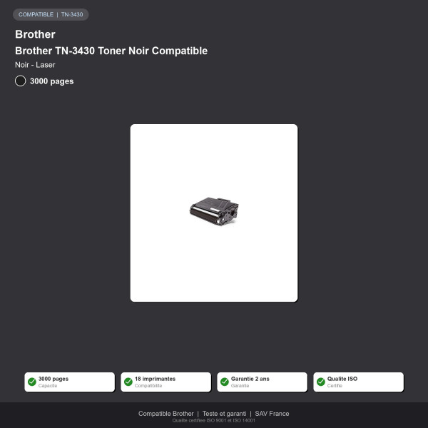 Brother TN-3430 Toner Noir Compatible | INK Informatique