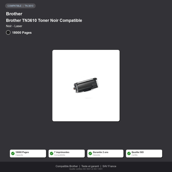 Brother TN3610 Toner Noir Compatible | INK Informatique