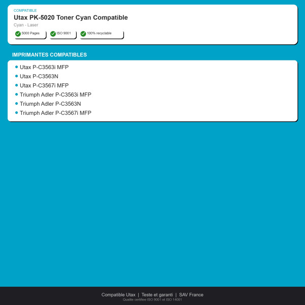Utax PK-5020 Toner Cyan Compatible | INK Informatique
