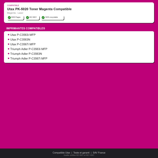 Utax PK-5020 Toner Magenta Compatible | INK Informatique