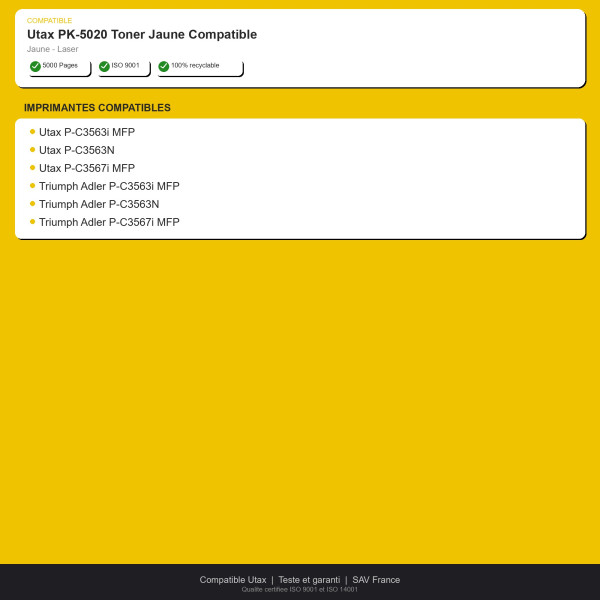 Utax PK-5020 Toner Jaune Compatible | INK Informatique