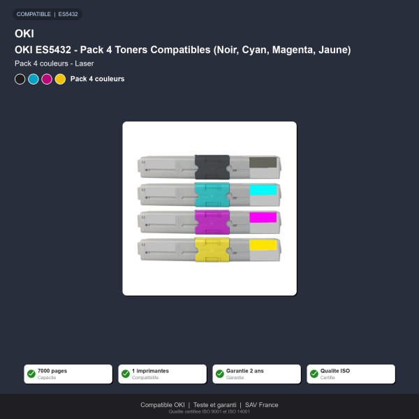 OKI ES5432 - Pack 4 Toners Compatibles (Noir, Cyan, Magenta, Jaune)