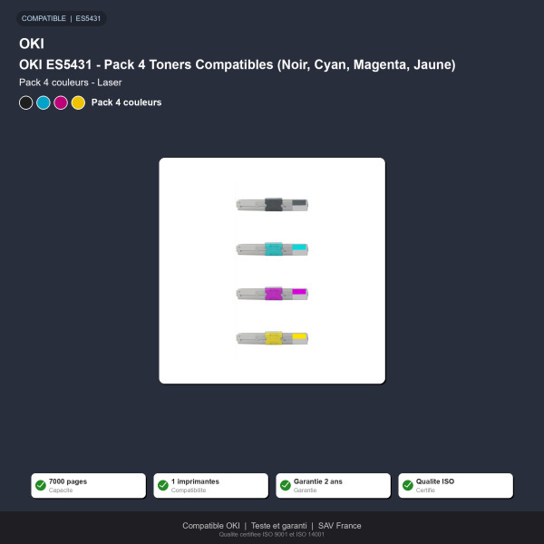 OKI ES5431 - Pack 4 Toners Compatibles (Noir, Cyan, Magenta, Jaune)