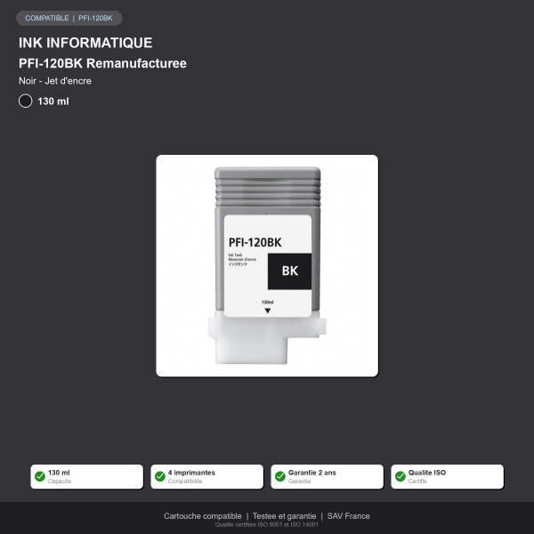 Canon PFI-120 Cartouche Noir Compatible | INK Informatique