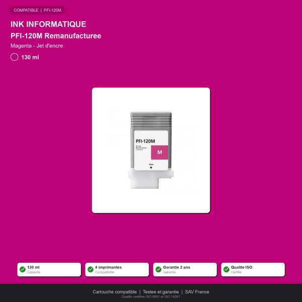 Canon PFI-120 Cartouche Magenta Compatible | INK Informatique