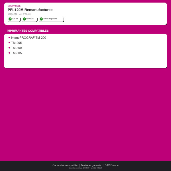 Canon PFI-120 Cartouche Magenta Compatible | INK Informatique