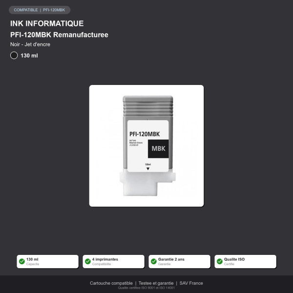 Canon PFI-120 Cartouche Noir Mat Compatible | INK Informatique