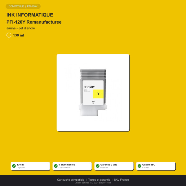 Canon PFI-120 Cartouche Jaune Compatible | INK Informatique