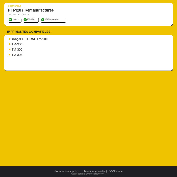 Canon PFI-120 Cartouche Jaune Compatible | INK Informatique