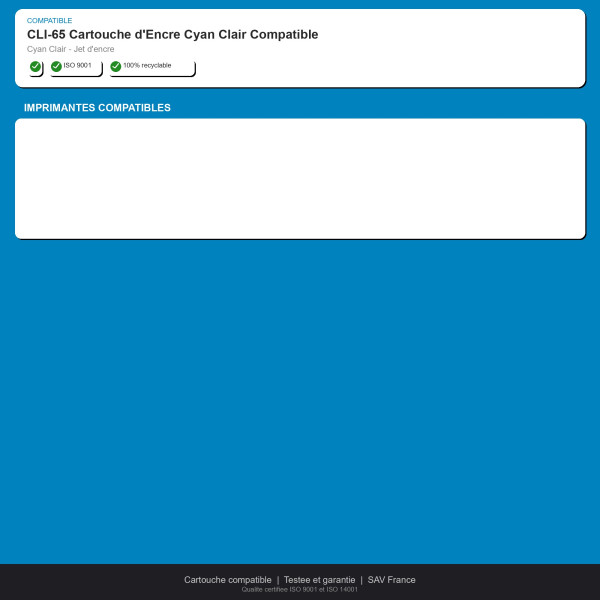 Canon CLI-65 Cartouche d'Encre Cyan Clair Com | INK Informatique
