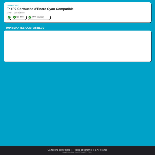 Epson T11P2 Cartouche d'Encre Cyan Compatible | INK Informatique