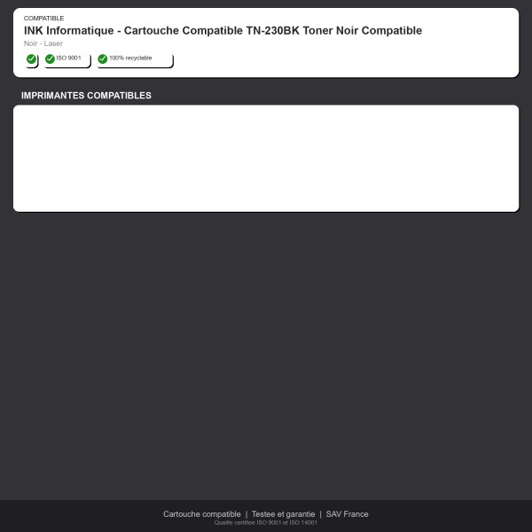 Brother TN-230BK Toner Noir Compatible | INK Informatique