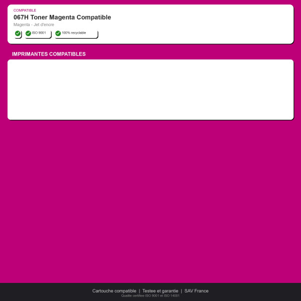 Canon 067H Toner Magenta Compatible | INK Informatique