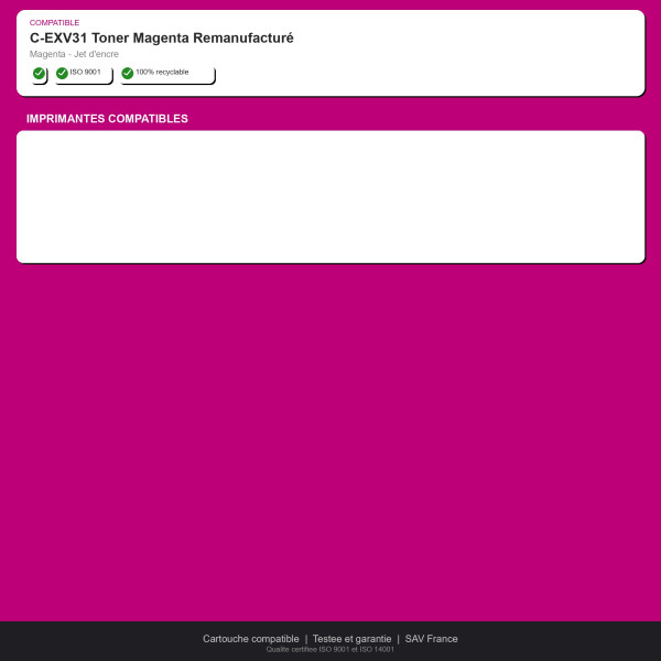 Canon C-EXV31 Toner Magenta Remanufacturé | INK Informatique