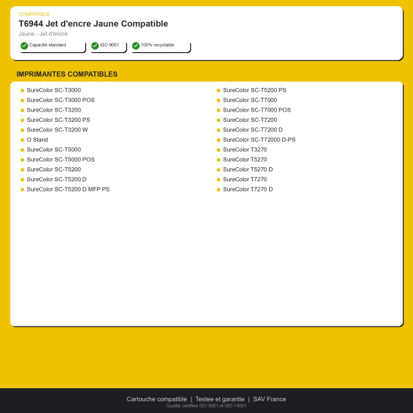 Epson T6944 Jet d'encre Jaune Compatible | INK Informatique