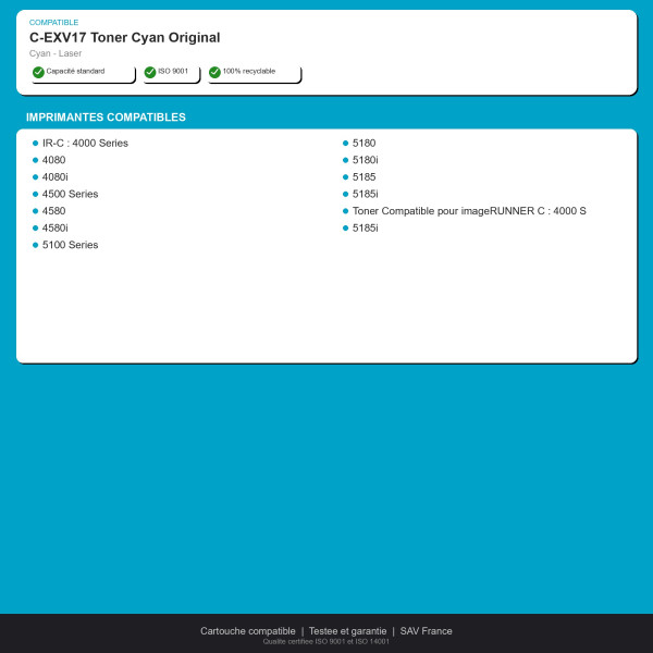 Canon C-EXV17 Toner Cyan Original | INK Informatique