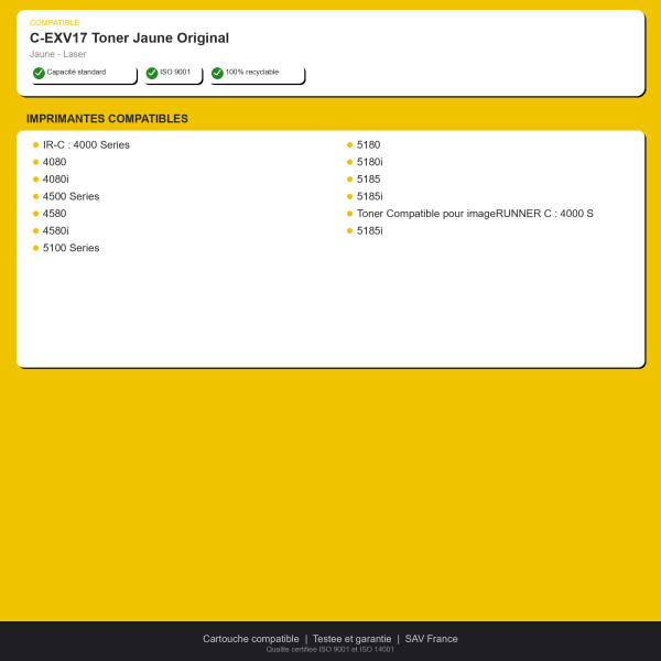 Canon C-EXV17 Toner Jaune Original | INK Informatique