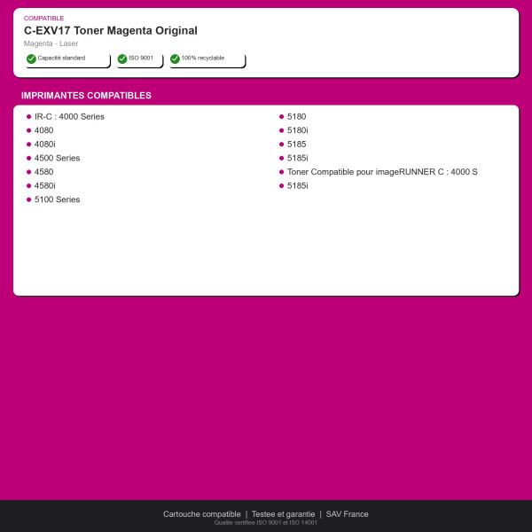 Canon C-EXV17 Toner Magenta Original | INK Informatique