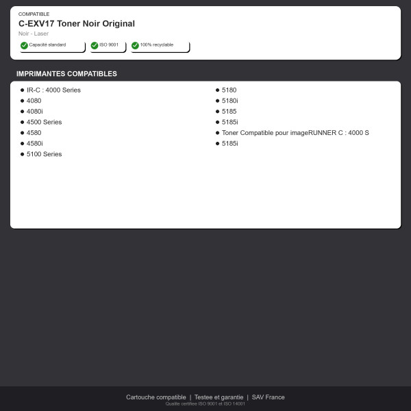 Canon C-EXV17 Toner Noir Original | INK Informatique