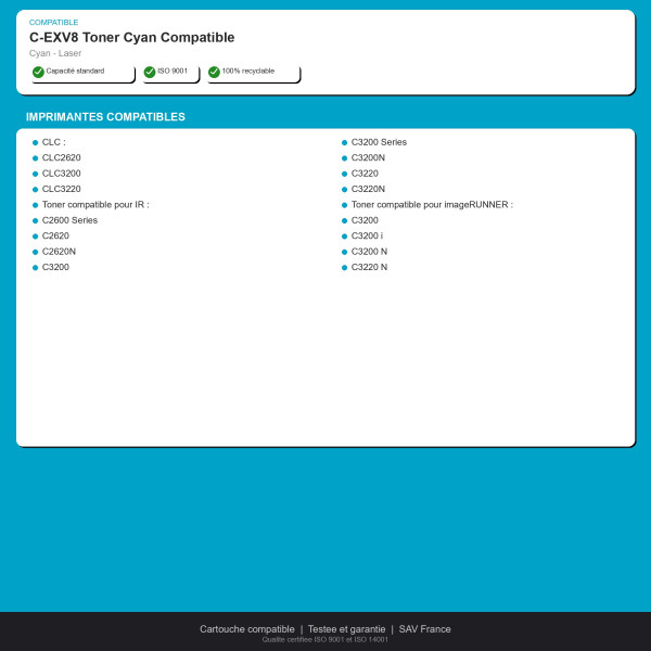 Canon C-EXV8 Toner Cyan Compatible | INK Informatique