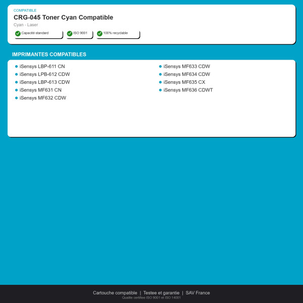 Canon CRG-045 Toner Cyan Compatible | INK Informatique