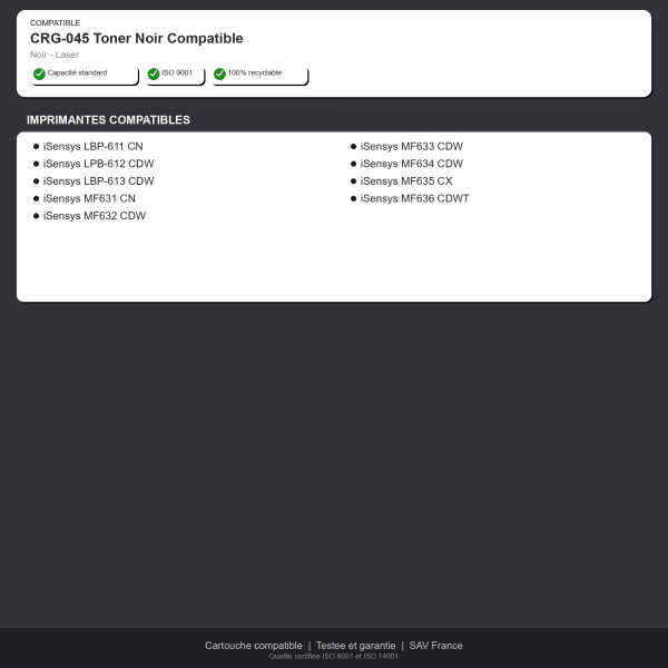 Canon CRG-045 Toner Noir Compatible | INK Informatique