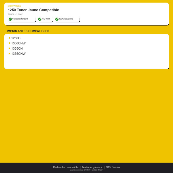 Dell 1250 Toner Jaune Compatible | INK Informatique