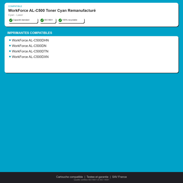 Epson WorkForce AL-C500 Toner Cyan Remanufact | INK Informatique