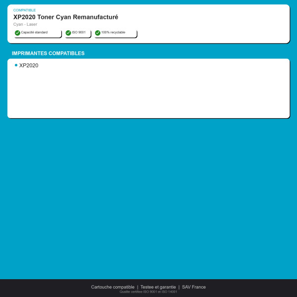 Intec XP2020 Toner Cyan Remanufacturé | INK Informatique