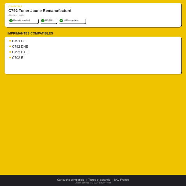 Lexmark C792 Toner Jaune Remanufacturé | INK Informatique