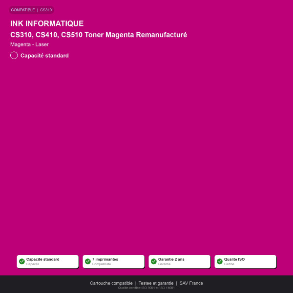 Lexmark CS310, CS410, CS510 Toner Magenta Rem | INK Informatique