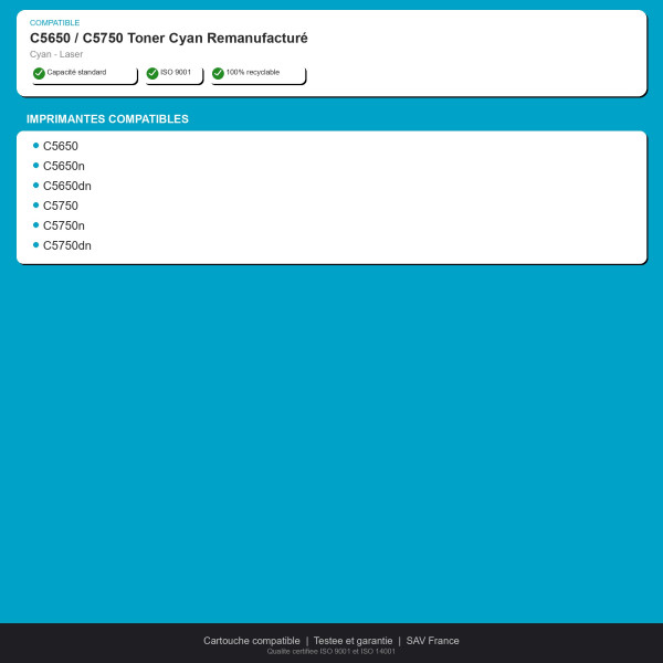 OKI C5650 / C5750 Toner Cyan Remanufacturé | INK Informatique